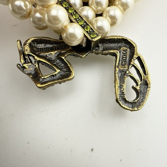 Heidi Daus Necklace Frog Toad Green Kissing Frog Pearl Crystal Triple Strand - Picture 12 of 15